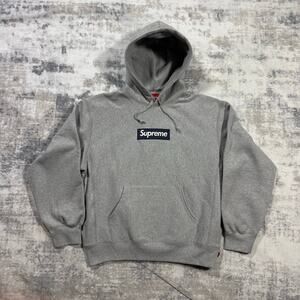 Authentic Supreme Navy Box Logo Hoodie Grey M NEW